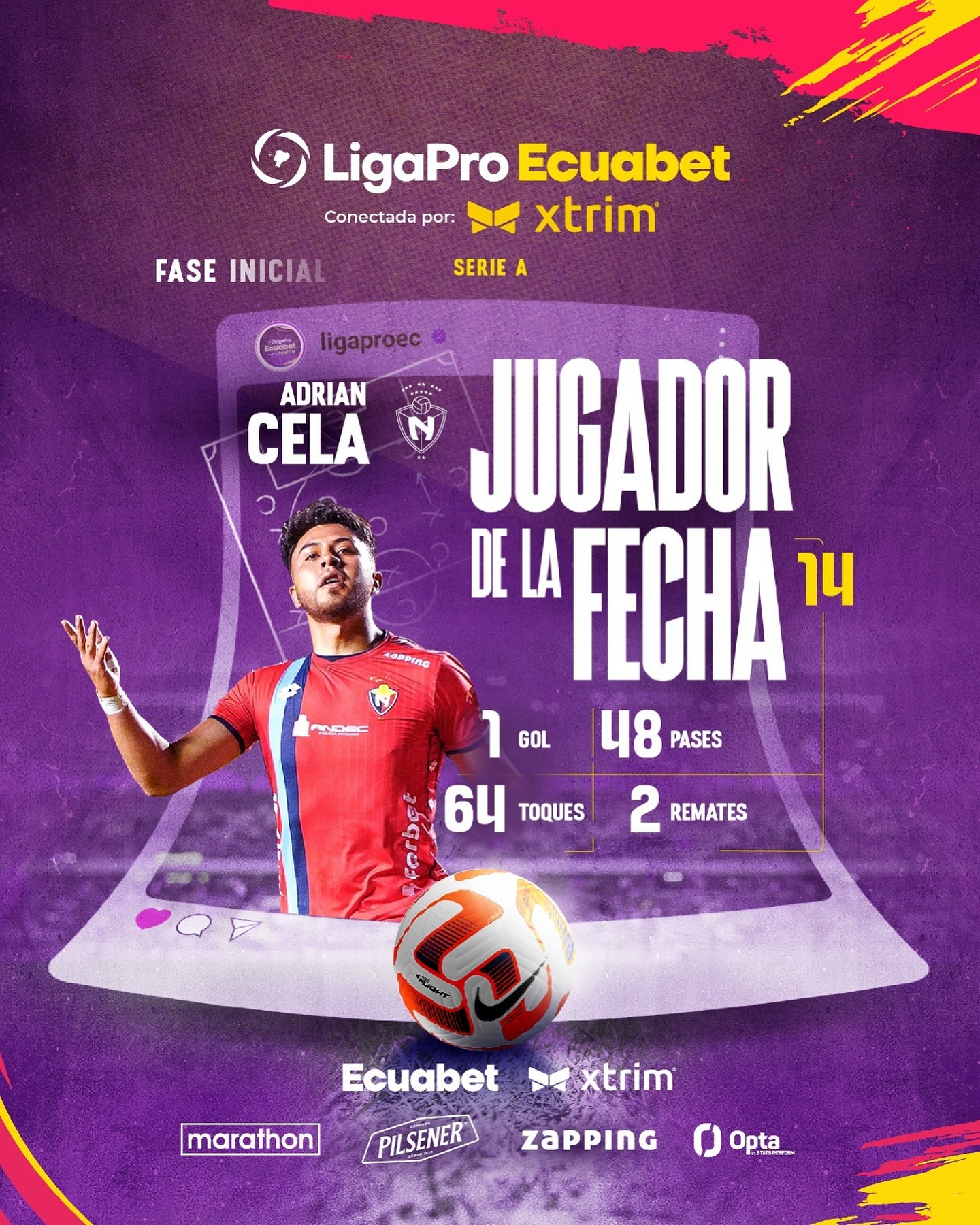 El jugador de la 14ava. Fecha Liga Pro 2025 Ecuador
