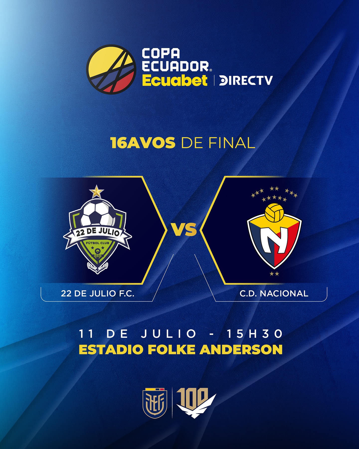 Fixture El Nacional VS 22 de Julio16 avos. de Final Copa Ecuador 2025 Original