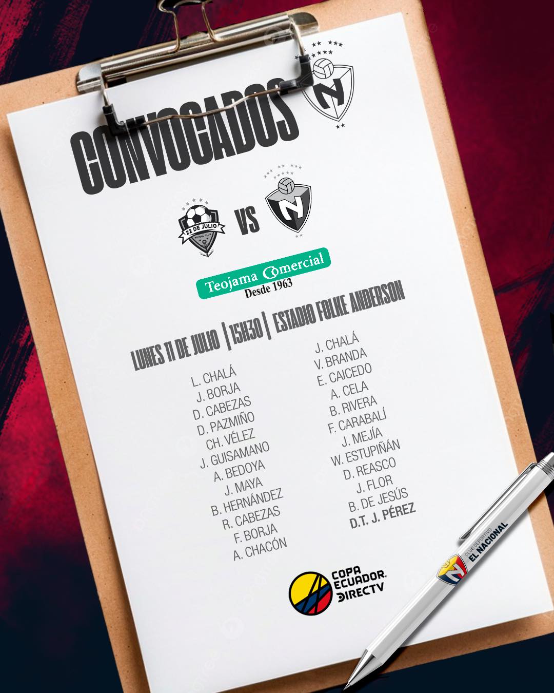 Fixture El Nacional VS 22 de Julio16 avos. de Final Copa Ecuador 4