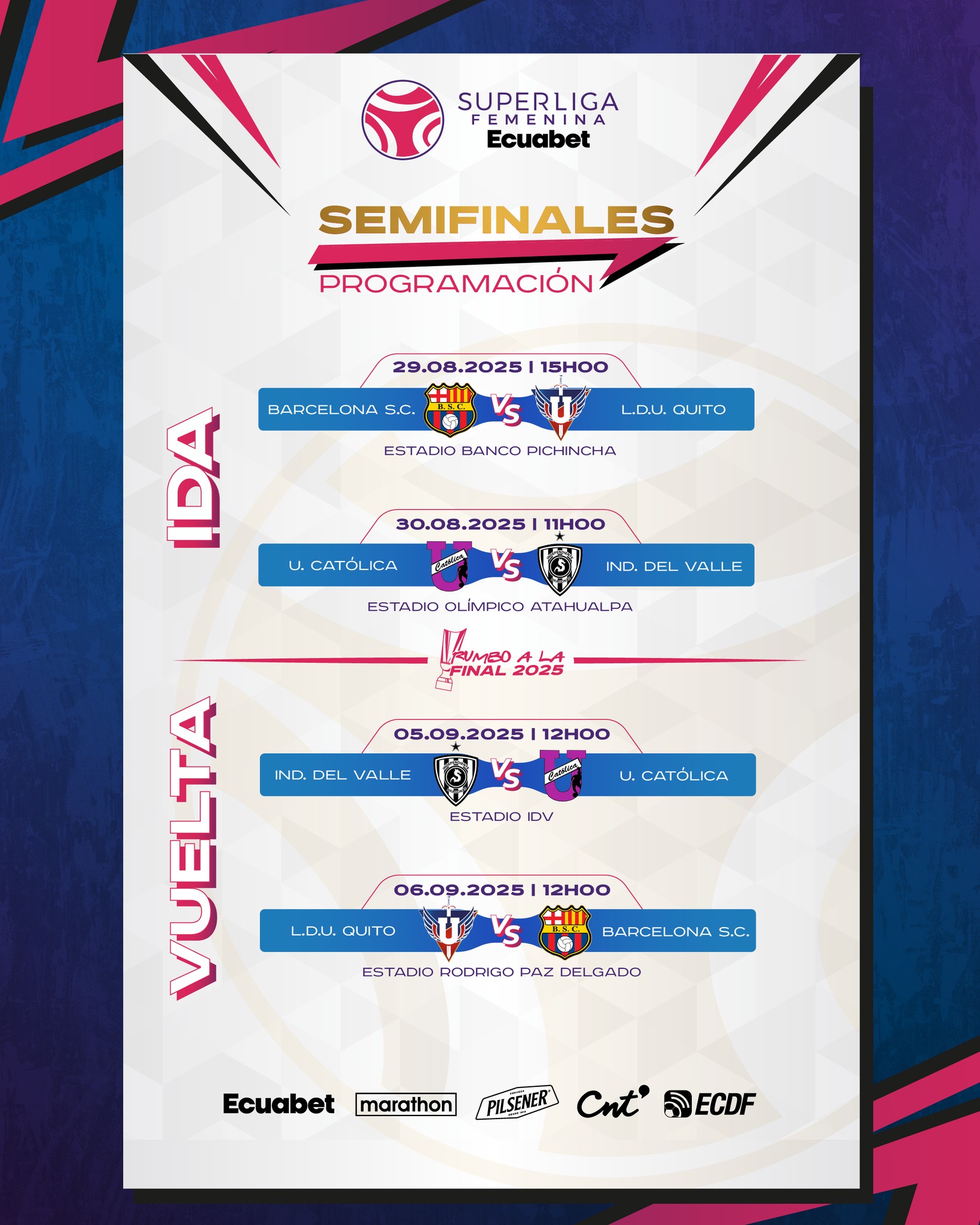 Programación IDA Semifinal 1 Super Liga Femenina 2025