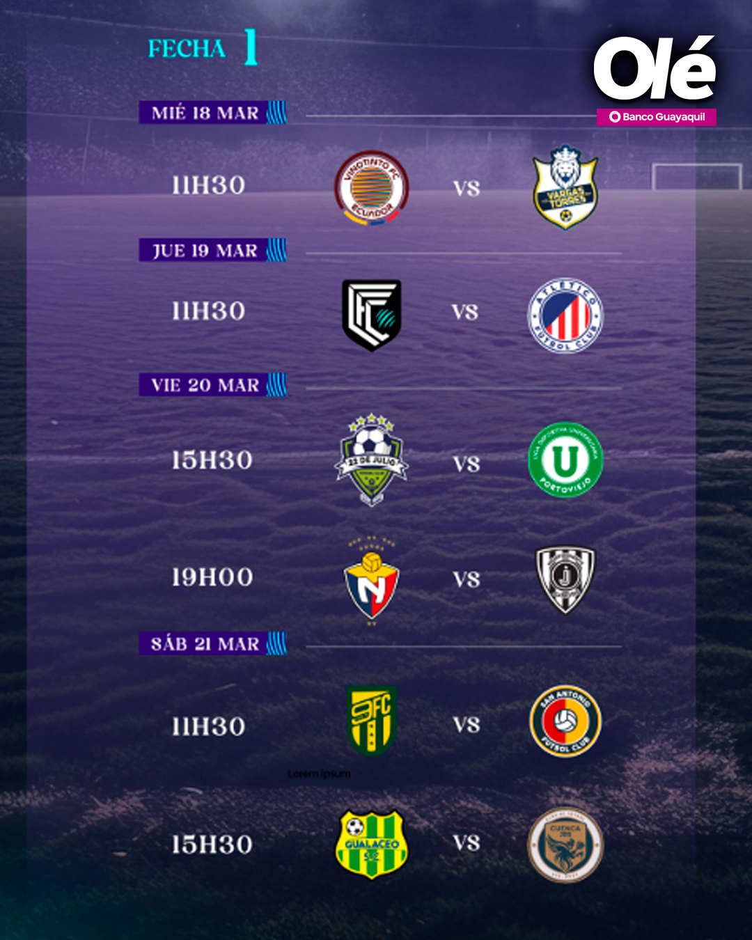 Fixture 1era. Fecha Serie B Ecuador 2026.