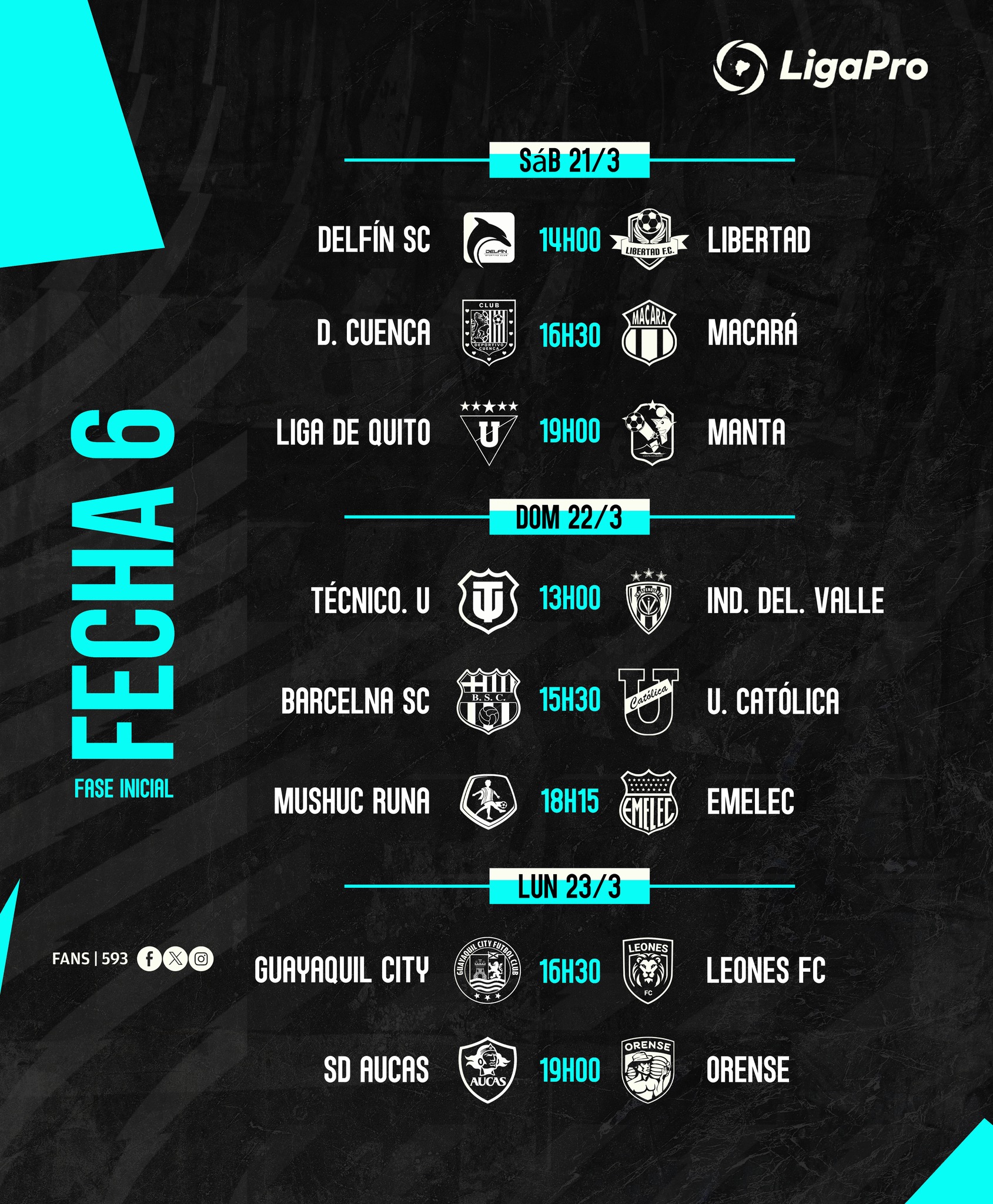 Fixture 6ta. Fecha Liga Pro 2026 Ecuador