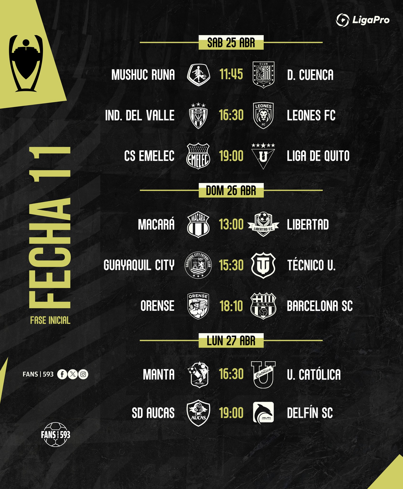 11va. Fecha Liga Pro 2026 Ecuador1